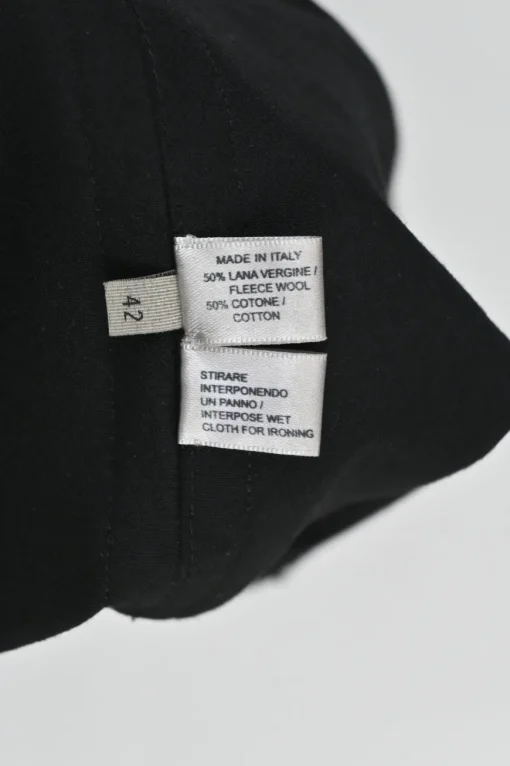 Black wool-blend pull-tab belt pencil skirt with hip patch pockets