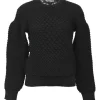 Black wool-blend python 3D knit crewneck pullover sweater