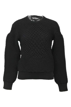 Black wool-blend python 3D knit crewneck pullover sweater
