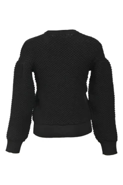 Black wool-blend python 3D knit crewneck pullover sweater