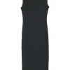 Black wool-blend rib pullover sleeveless turtleneck dress