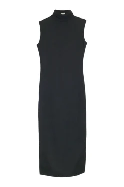 Black wool-blend rib pullover sleeveless turtleneck dress
