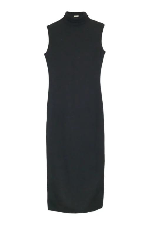 Black wool-blend rib pullover sleeveless turtleneck dress