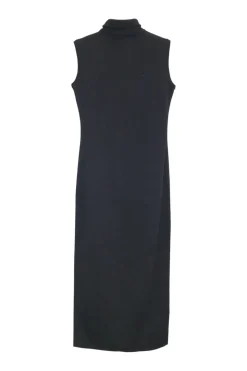 Black wool-blend rib pullover sleeveless turtleneck dress