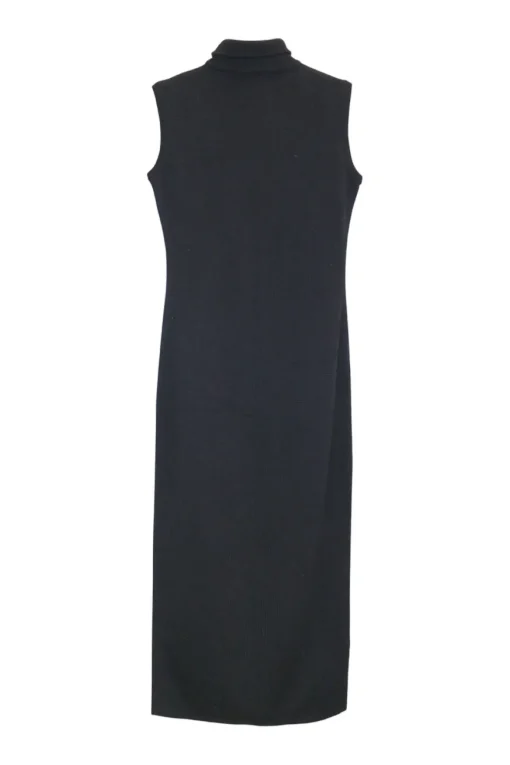 Black wool-blend rib pullover sleeveless turtleneck dress