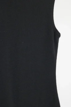 Black wool-blend rib pullover sleeveless turtleneck dress