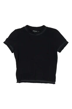 Black wool-blend short sleeve pullover knit top