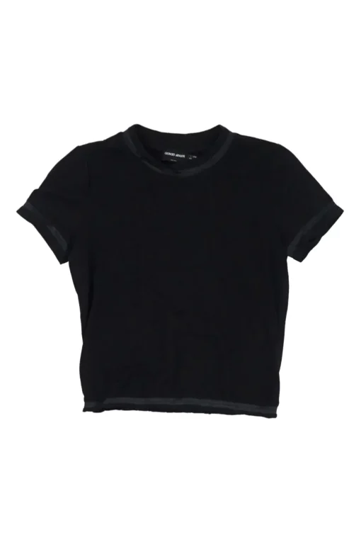Black wool-blend short sleeve pullover knit top