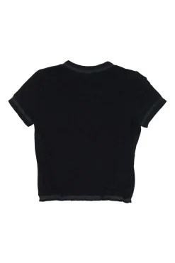 Black wool-blend short sleeve pullover knit top