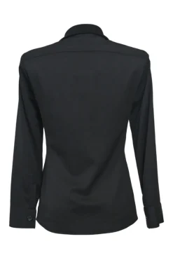 Black wool-blend spread collar button-front blouse