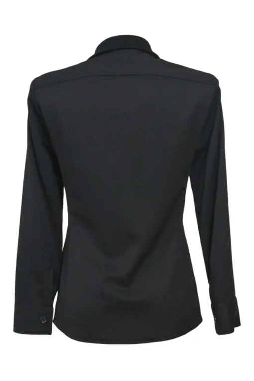 Black wool-blend spread collar button-front blouse