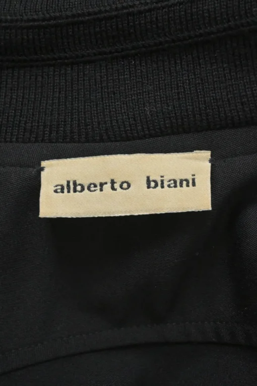 Black wool-blend spread collar button-front blouse