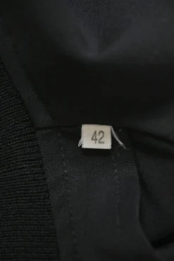 Black wool-blend spread collar button-front blouse