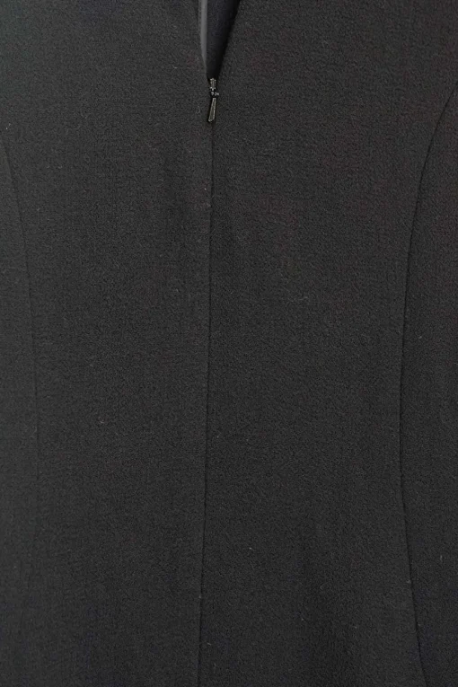 Black wool-silk blend crêpe zip front short sleeve sheath dress