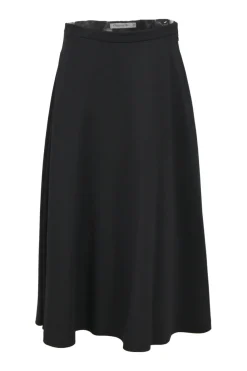 Black wool-silk blend midi skirt