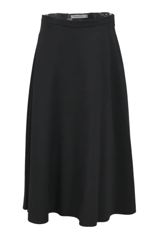 Black wool-silk blend midi skirt