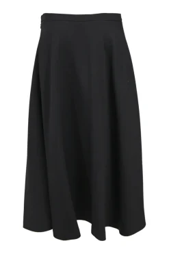 Black wool-silk blend midi skirt