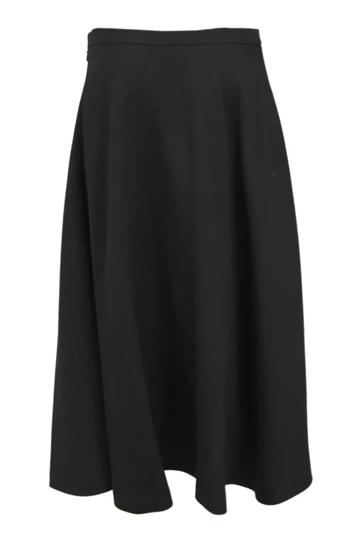 Black wool-silk blend midi skirt