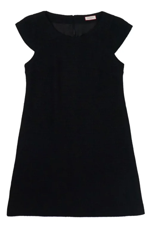 Black wool-viscose blend bateau neck cap sleeve swing-style shift dress