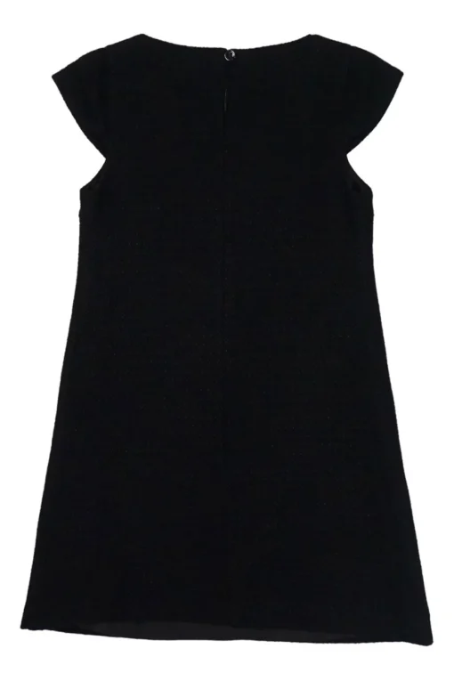 Black wool-viscose blend bateau neck cap sleeve swing-style shift dress