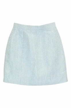 Blue acrylic-wool blend bouclé tweed mini skirt