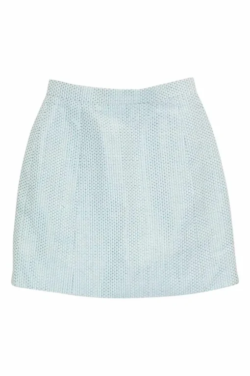 Blue acrylic-wool blend bouclé tweed mini skirt