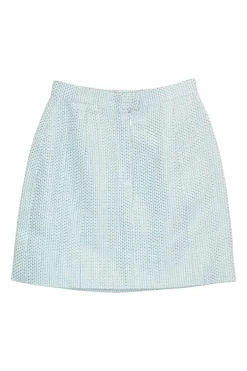 Blue acrylic-wool blend bouclé tweed mini skirt