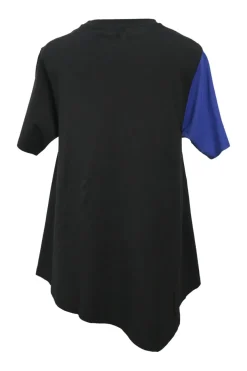 Blue and black paneled cotton jersey knit L swing-style pullover T-shirt