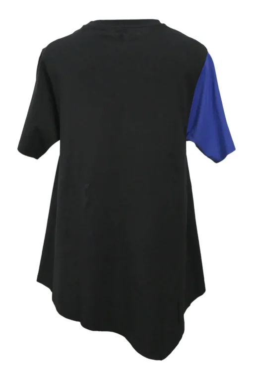 Blue and black paneled cotton jersey knit L swing-style pullover T-shirt