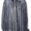 Blue and gold semi-sheer silk-blend metallic fil coupé jacquard pussy-bow blouse