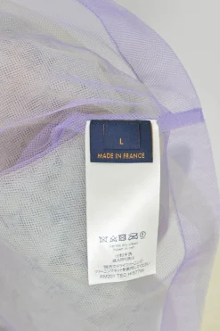 Blue and lilac semi-sheer polyamide layered monogram tulle boxy short sleeve top