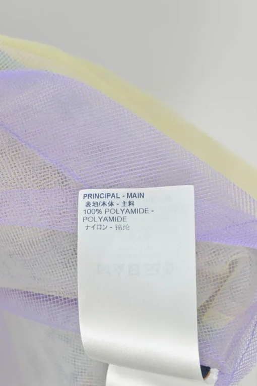 Blue and lilac semi-sheer polyamide layered monogram tulle boxy short sleeve top