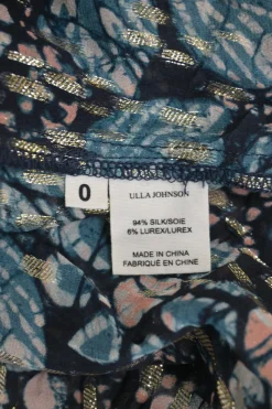 Blue and navy silk-lurex blend floral metallic stripe jacquard tie-neck keyhole-front ruffle blouse