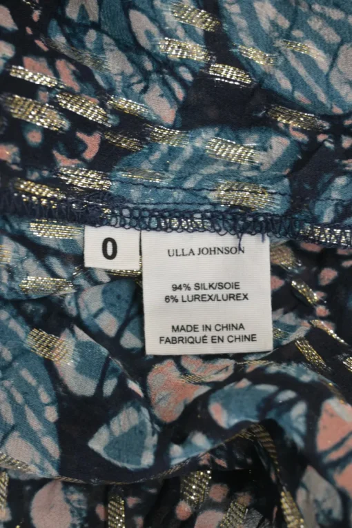 Blue and navy silk-lurex blend floral metallic stripe jacquard tie-neck keyhole-front ruffle blouse