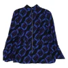 Blue and navy viscose abstract graphic print tiered peplum top with cropped flounce sleeves