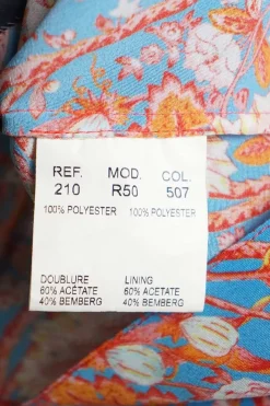 Blue and orange polyester floral print Y-collar knot front mini dress