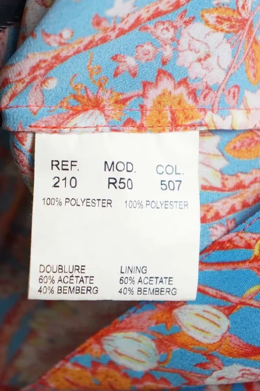 Blue and orange polyester floral print Y-collar knot front mini dress
