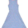 Blue and orange viscose-blend abstract jacquard knit A-line sun dress