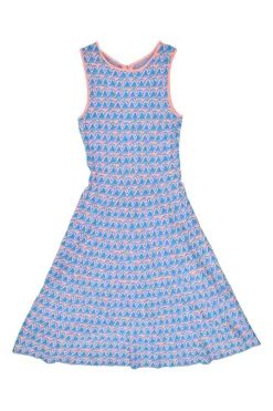 Blue and orange viscose-blend abstract jacquard knit A-line sun dress