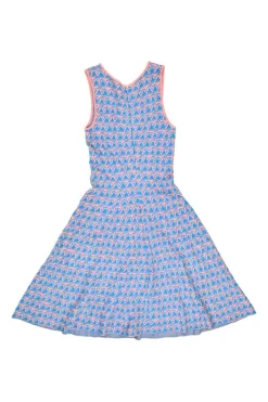 Blue and orange viscose-blend abstract jacquard knit A-line sun dress