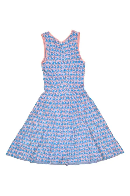 Blue and orange viscose-blend abstract jacquard knit A-line sun dress