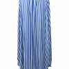 Blue and white bias-cut striped polyester Shalana swing-style handkerchief maxi dress with criss-cross ribbon-tie straps