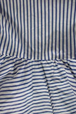 Blue and white stripe cold-shoulder long sleeve top with flare hem