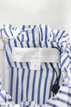 Blue and white stripe cold-shoulder long sleeve top with flare hem