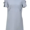 Blue bow-embellished viscose short sleeve shift dress