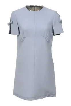 Blue bow-embellished viscose short sleeve shift dress