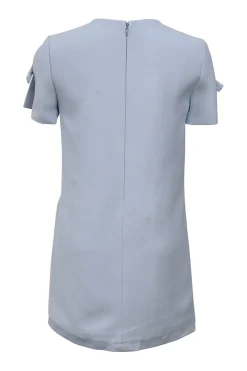 Blue bow-embellished viscose short sleeve shift dress