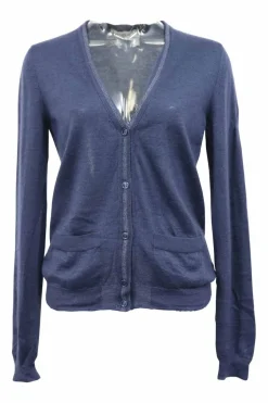 Blue cashmere and silk-blend knit V-neck cardigan