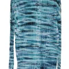 Blue cotton accordion tie-dye pullover scoop neck long sleeve soft jersey top