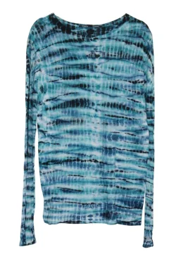 Blue cotton accordion tie-dye pullover scoop neck long sleeve soft jersey top